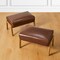 Mid-century Modern Leatherette Accent Stool with Walnut Rubberwood Legs